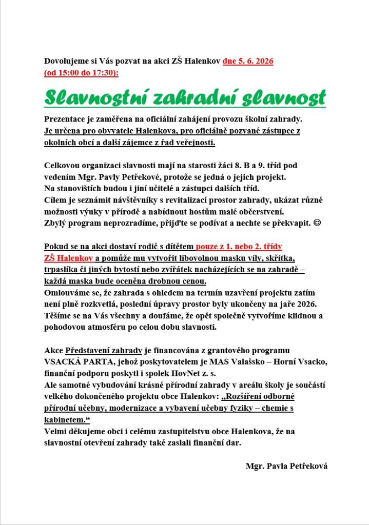 ZŠ Halenkov - Slavnostní zahradní slavnost