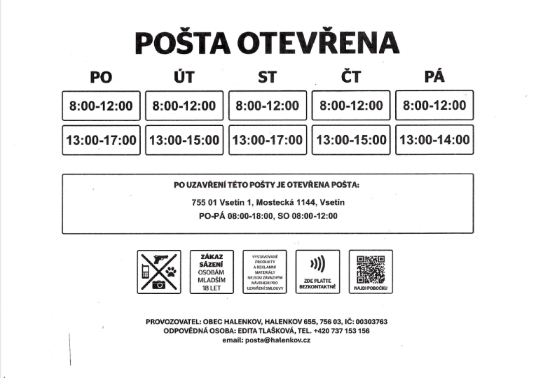 Pošta Halenkov - informace