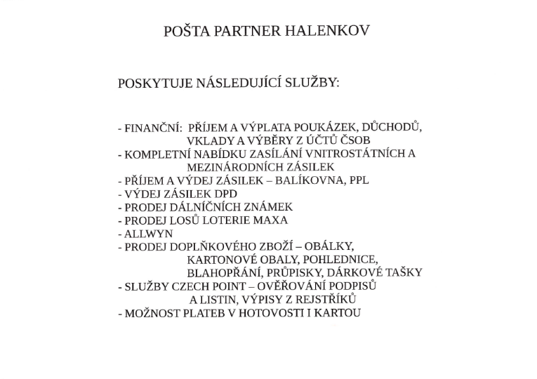 POŠTA PARTNER - nabídka služeb